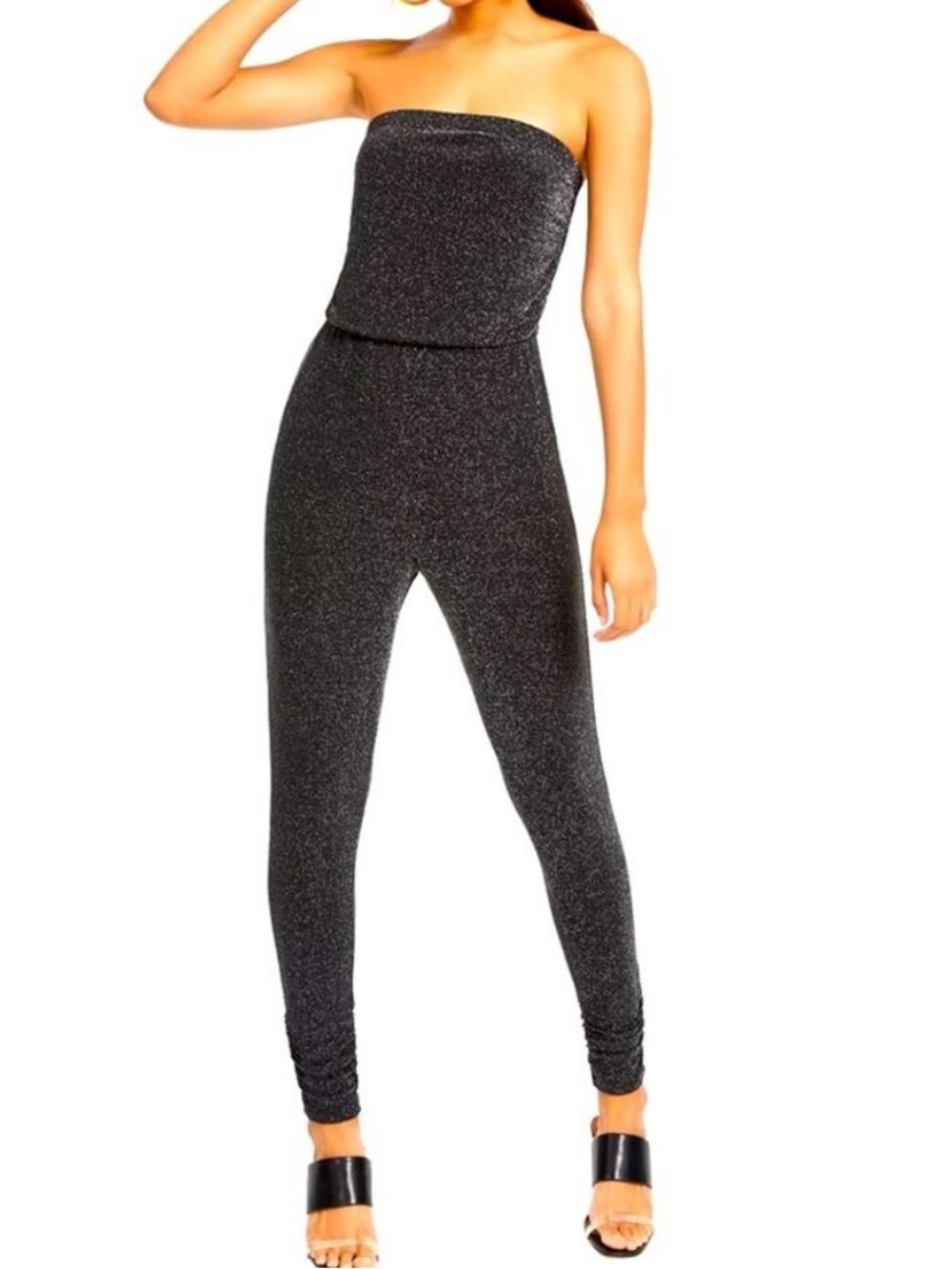NWT CRAVE FAME BLACK STRAPLESS LUREX SHIMMER JUMPSUIT M ALMOST FAMOUS